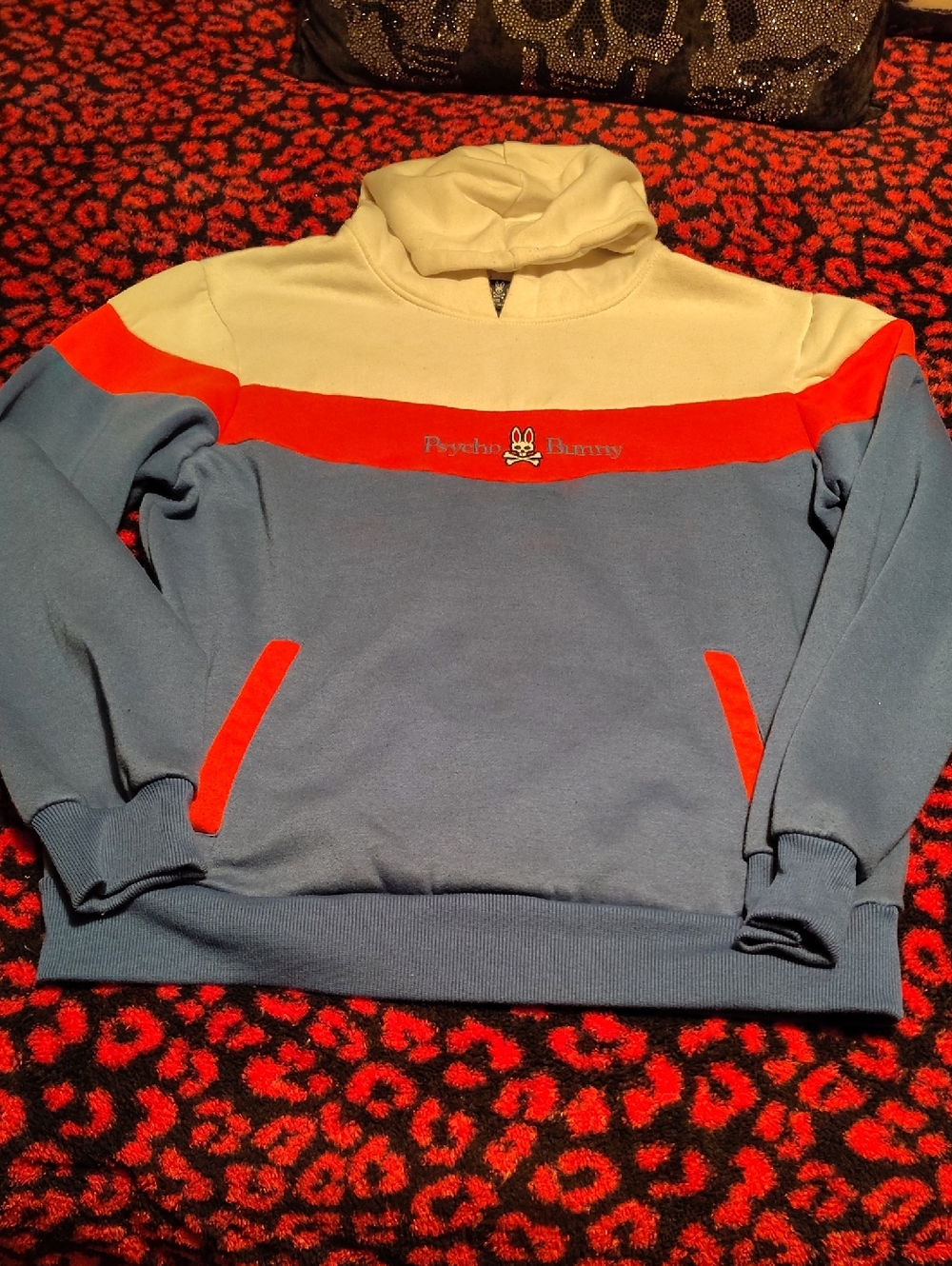 Psycho Bunny Cream, Red & Blue Colorblock Hoodie